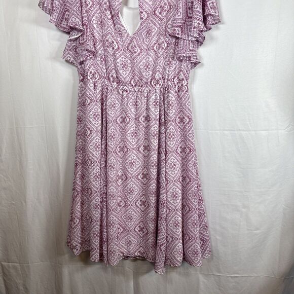 Women’s Torrid Pink Print Knee Length Elastic Waist Dress Size 0/L/12 Preowned - Picture 9 of 13